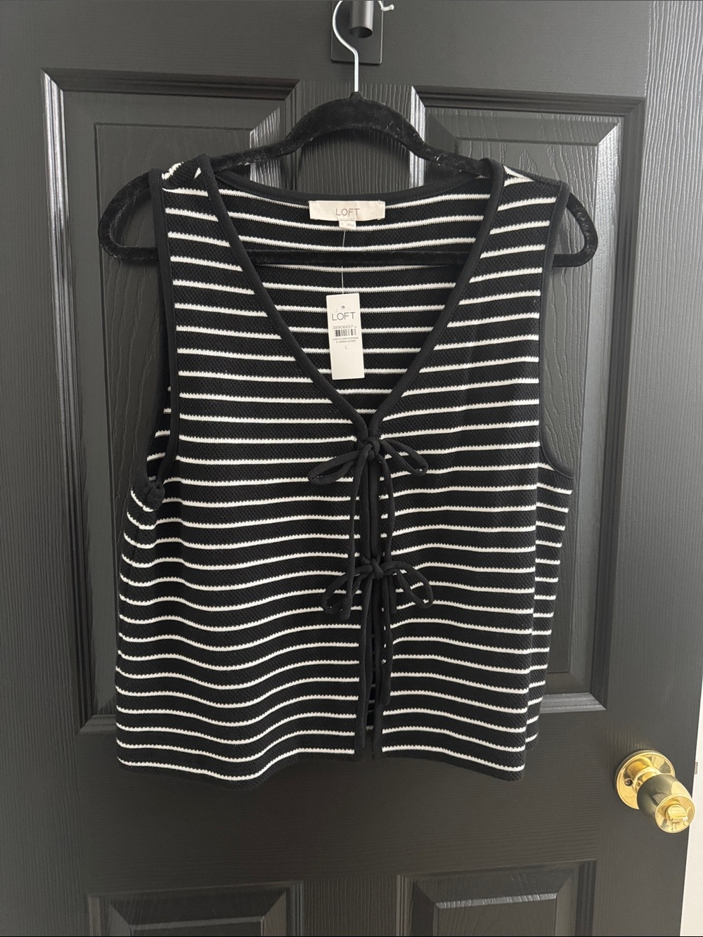 LOFT Black & White Striped Tie-Front Knit Tank